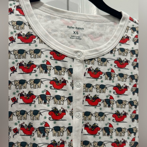Roller Rabbit Christmas Holly Jolly hathi Pajama set Top Pants Lounge Xmas XS - Picture 10 of 10